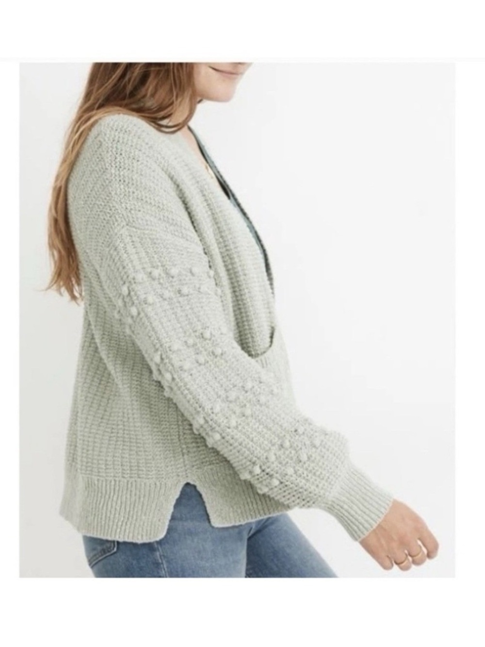 Madewell gray open-front bobble cardigan sweater with balloon sleeves